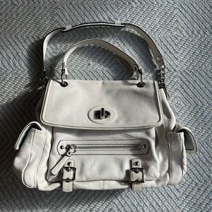 Rare vintage Coach Sydney Turnlock Flap Handbag in white with chrome hardware